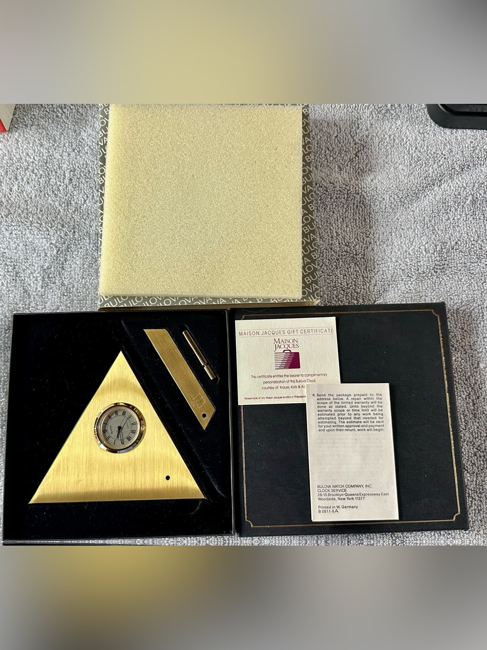 RARE Bulova German Made Triangle Desk Clock In Original Box